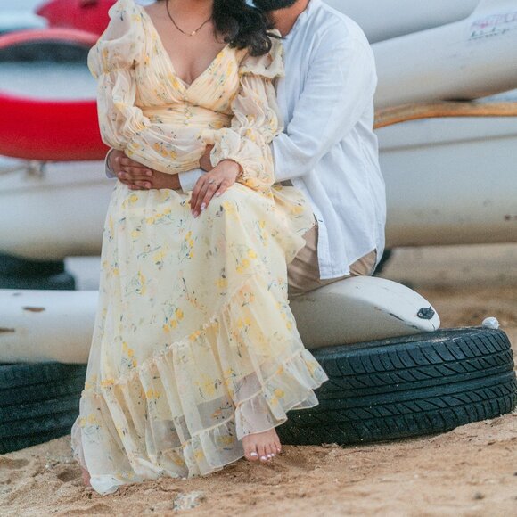 Floral Print Chiffon Illusion Tiered Puff Dress Mac Duggal - Picture 4 of 14